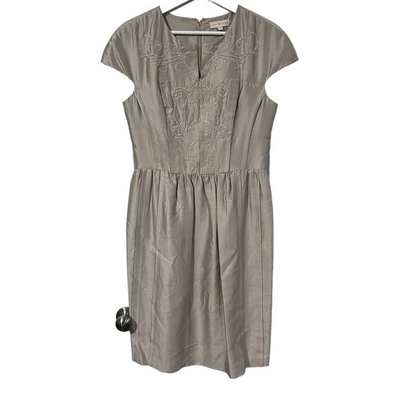 Tory Burch Size 8 Dress Jessie Silk Embellished Beaded Beige Cap Sleeve Women's - Picture 2 of 16